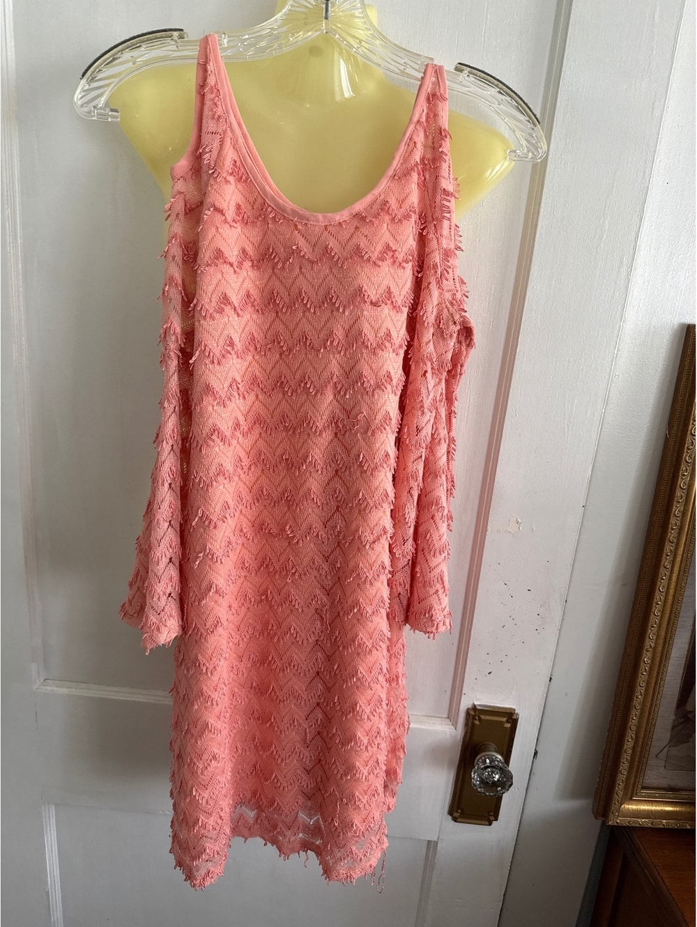 GB Girls XL Orange Fringe Textured Mini Dress with Cold Shoulder Sleeves
